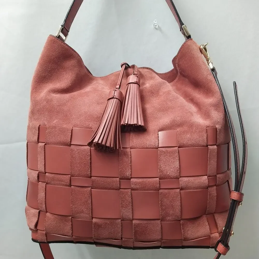 Michael Kors Vivian Cinnamon Red Suede Leather Tassel Hobo Shoulder Bag - $398